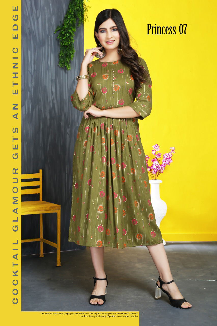 Princess 01 Latest Designer Casual Wear Rayon Anarkali Kurti Collection